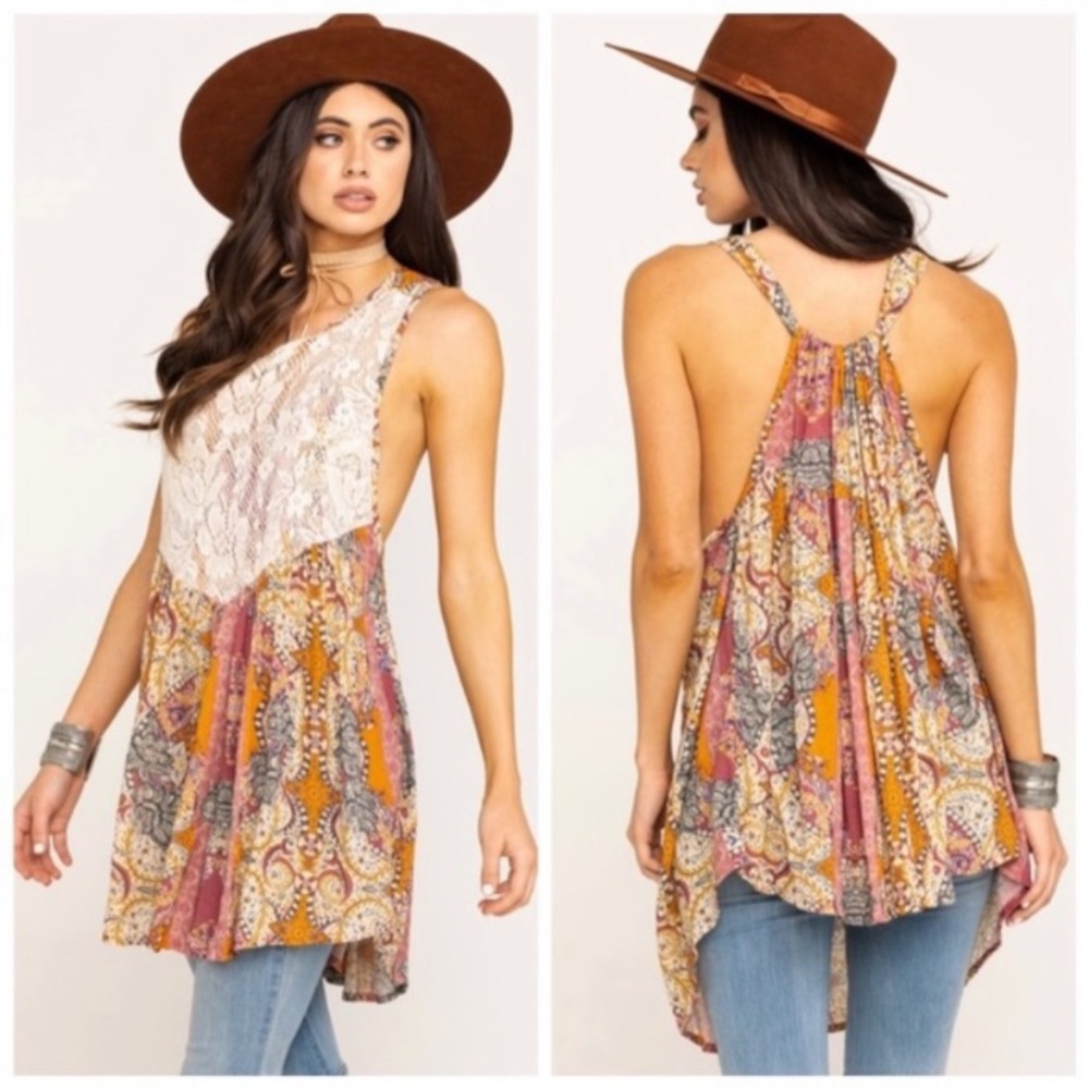 Free People Count Me In Trapeze Floral Combo New